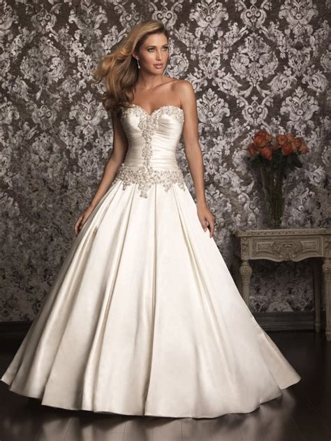 Allure Bridals Beaded Drop Waist Satin Ball Gown Wedding Dress