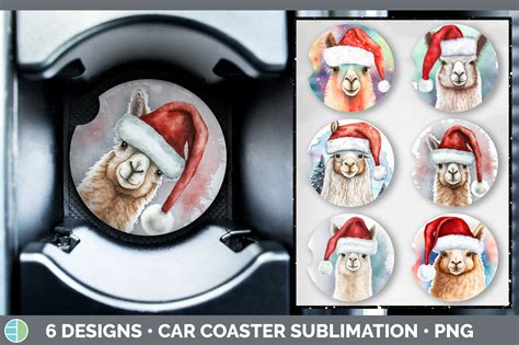 Christmas Alpaca Car Coaster Sublimati Graphic By Enliven Designs