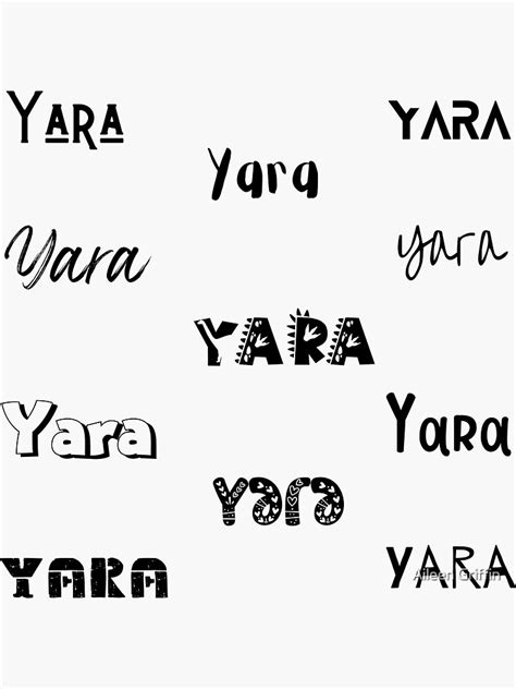 Yara Stickers In 10 Different Fonts Sticker For Sale By Magleen