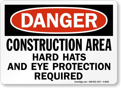 Danger Construction Area Hard Hats Required Sign