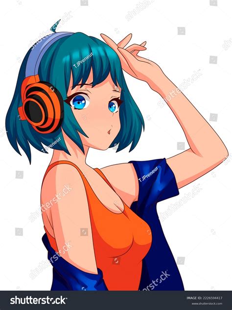 Animated Drawing Girl Wearing Headphones Cute Stock Illustration ...