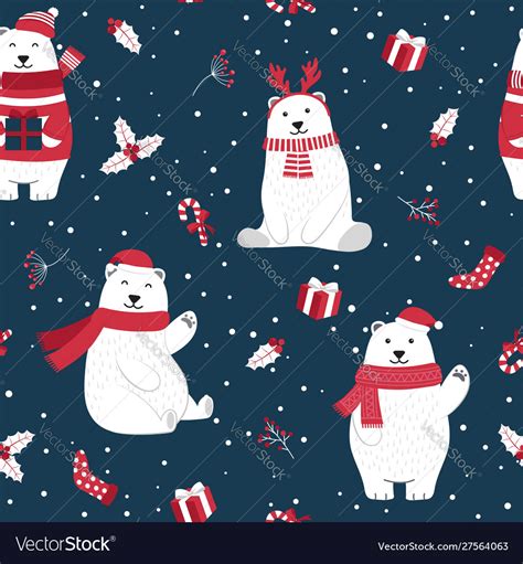 Christmas Seamless Pattern With Polar Bear Vector Image