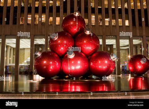 Big Red Balls As Ornaments For The Christmas Tree As An Art Exhibit