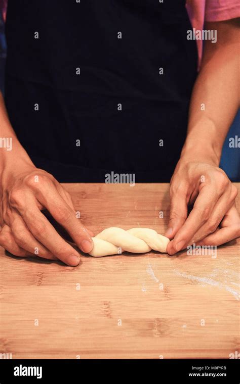 Man Kneading Raw Donut Dough Stock Photo Alamy