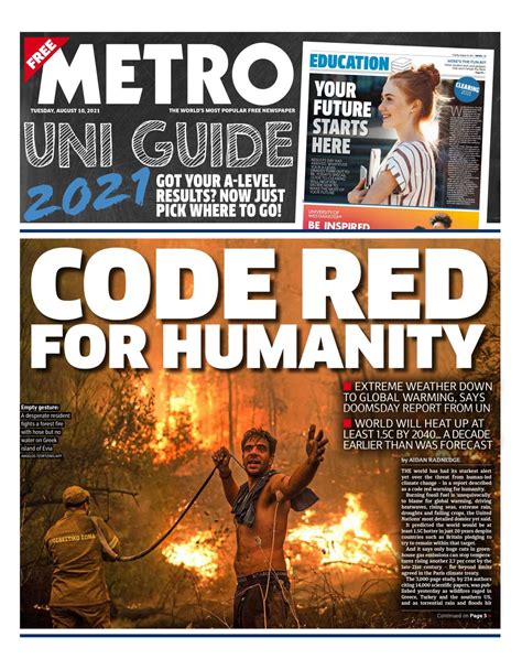 Metro Front Page 10th Of August 2021 Tomorrows Papers Today