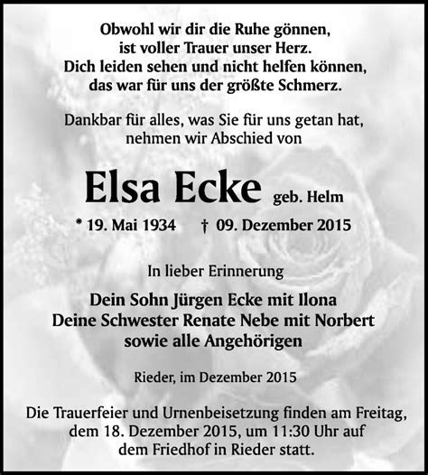 Traueranzeigen Von Elsa Ecke Abschied Nehmen De