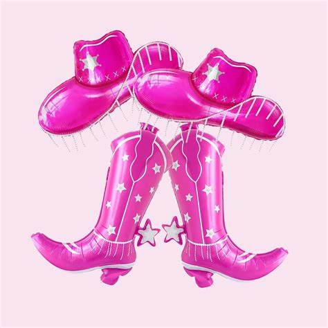 Pink Cowgirl Boots And Hat Balloons 35inch Big Cowgirl Bachelorette Pink Decorations Austin