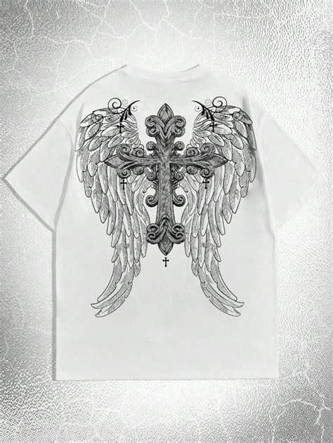 ROMWE Goth Men Cross Wing Print Tee SHEIN UK