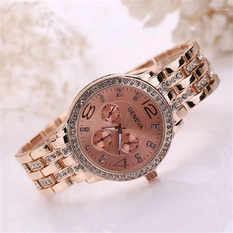 Geneva Womens Gold Stainless Steel Benrus Diamond Quartz Watch With