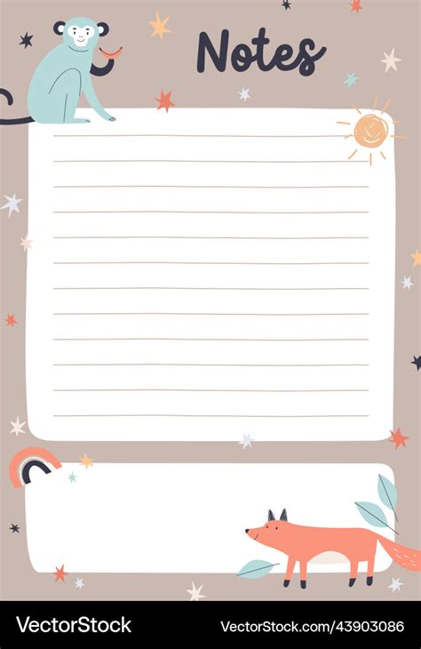 Cute diary page template with lines for notes Vector Image