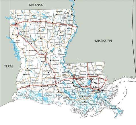 Detailed Louisiana Road Map with Labeling. Stock Illustration ...