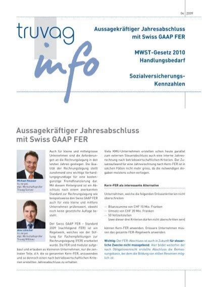 AussagekrÃftiger Jahresabschluss mit Swiss GAAP FER Truvag