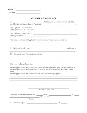 Printable Affidavit Of Name Change Legal Pleading Template