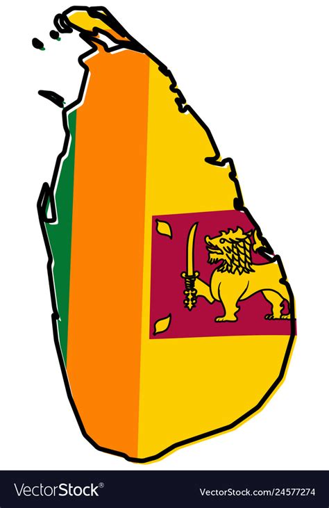 Simplified Map Sri Lanka Ceylon Outline Royalty Free Vector