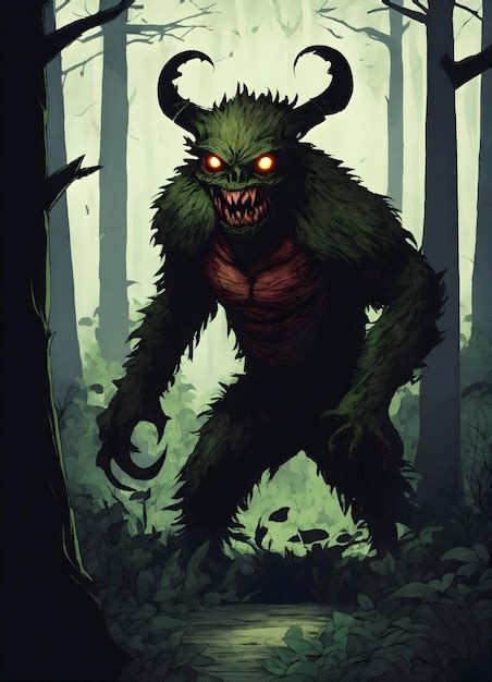 Premium AI Image | Scary monster in a dark forest cartoon cell shaded ...