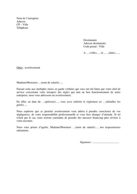 Exemple de lettre davertissement à un salarié dune entreprise