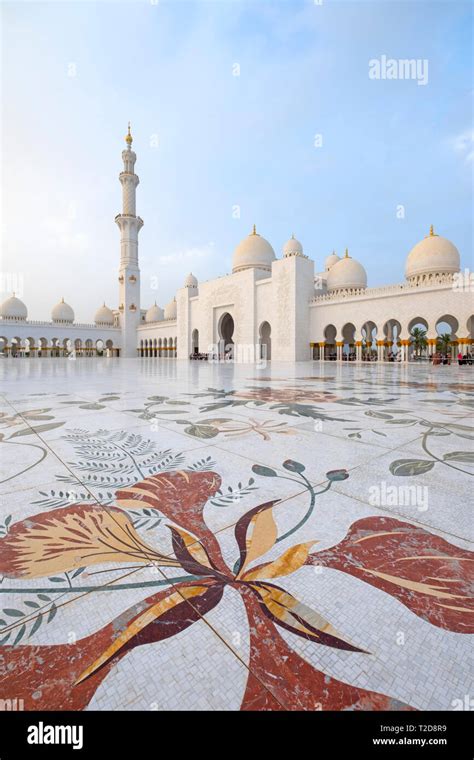 Sheikh Zayed Grand Mosque Inner Courtyard With Ornate Flower Themed