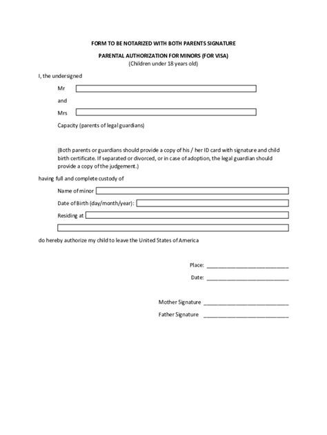 Fillable Online Oci Application For Minor New Parental Authorization