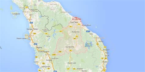 map highlighting  state  kelantan boundaries