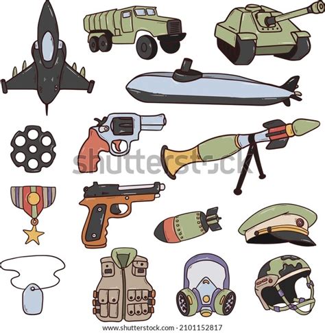 Army Collection Set Hand Drawn Doodle Stock Vector (Royalty Free ...