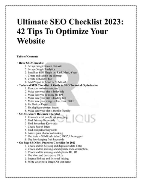 Ultimate Seo Checklist 2023 42 Tips To Optimize Your Website Pdf