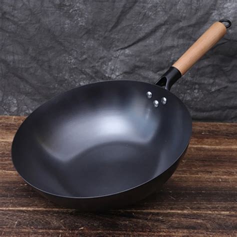 Iron Wok Pan Cm Woks Stir Fry Pans No Chemical Coated Flat Bottom