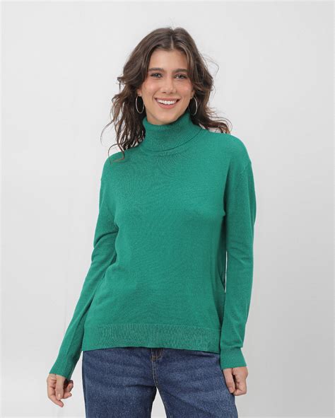 Riachuelo Blusa Feminina De Tricot Gola Alta Verde Verde Pool