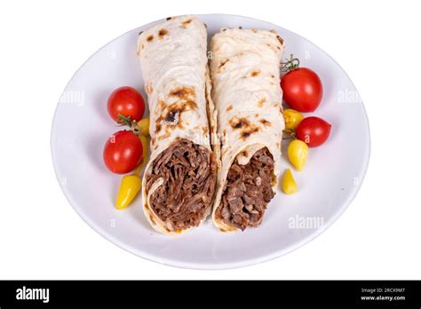 Wrap Doner Kebab. Meat doner kebab isolated on white background. Traditional Turkish cuisine ...