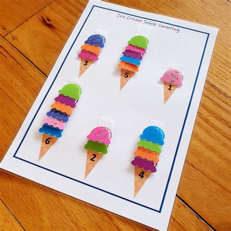 Ice Cream Scoop Counting Printable Count 1 To 6 Learning Etsy