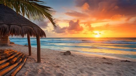 Premium Ai Image Sunrise Over Beach In Cancun Mexico