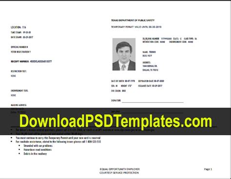 Texas Temporary Id Template Download Free Printable Templates Your