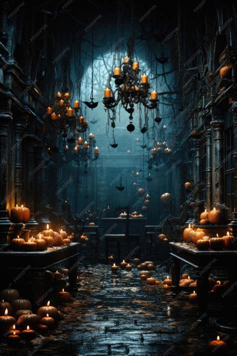 Premium AI Image | Halloween spooky background scary pumpkins in creepy ...