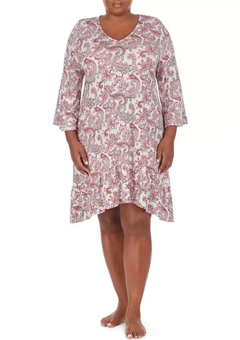 Ellen Tracy Plus Short 34 Sleeve Paisley Nightgown Belk