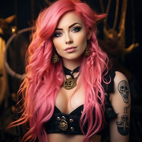 Premium Photo Pirate Woman With Long Pink Hair