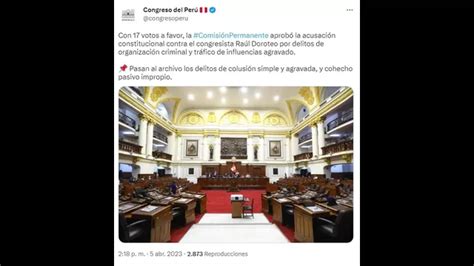 Comisión Permanente Aprueba Acusar A Cuatro Congresistas De Acción