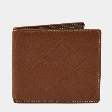 CH Carolina Herrera Brown Monogram Embossed Leather Bifold Wallet CH