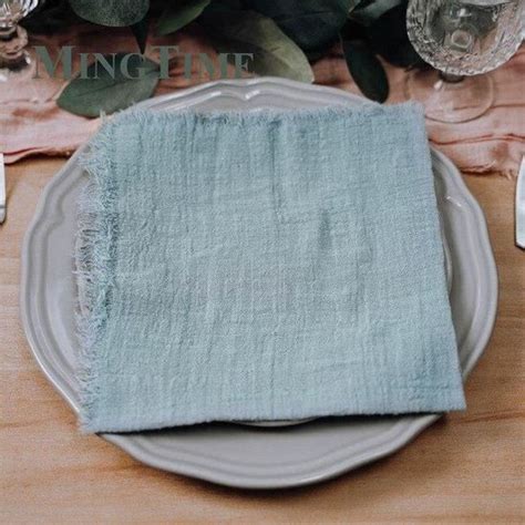 SERVIETTE DE TABLE Dust Blue Serviettes De Table En Gaze De Coton