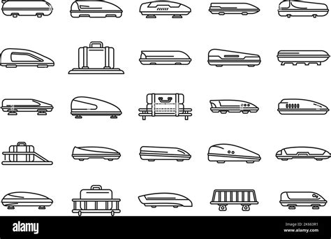 Car Roof Box Icons Set Outline Vector Auto Baggage Cargo Box Stock