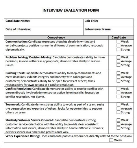 Interview Evaluation 5 Free Download For Pdf Evaluation Form Job