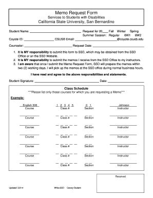 Fillable Online Ssd Csusb Memo Request Form Bssdb Bcsusbb Ssd Csusb