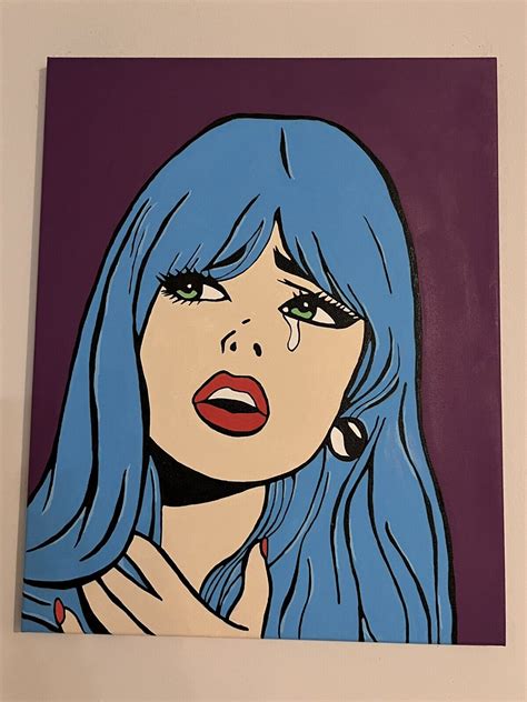 POP ART “GIRL CRYING “ Hand painted art canvas 16”X20”Acrylic painting ...