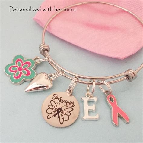 Breast Cancer Survivor T Charm Bracelet Pink Ribbon Etsy