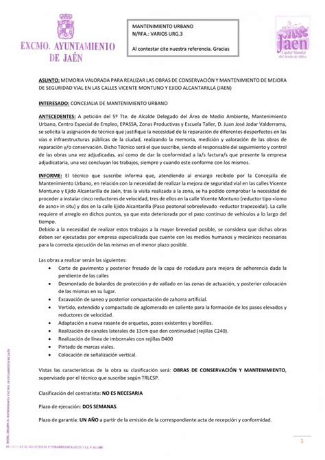 Pdf Memoria Valorada Para Realizar Las Obras De Informe El