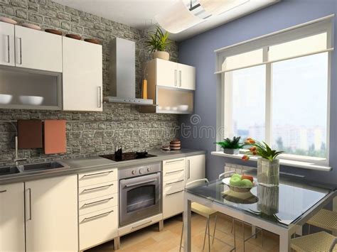 Modern kitchen interior stock illustration. Illustration of project ...