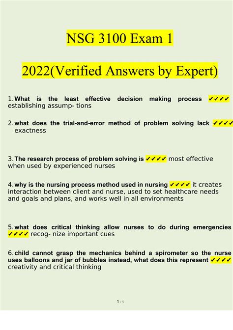 NSG 3100 Exam 1 Questions And Answers 2023 100 Verified NSG 3100