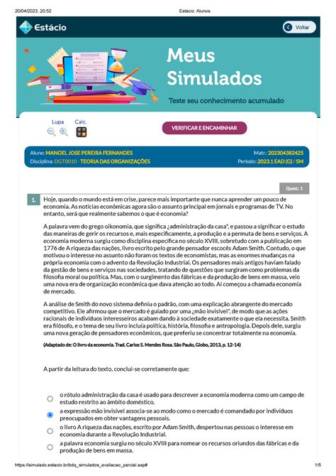 Estácio Alunos Simulado I Meus Simulados Teste seu conhecimento