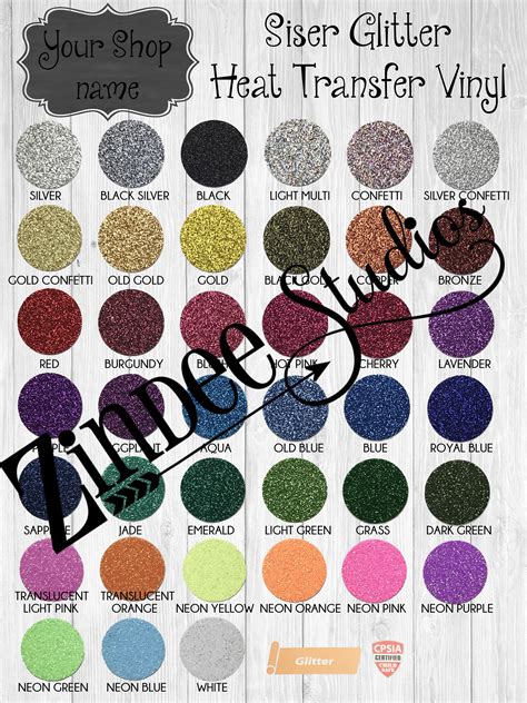 Siser Glitter Digital Color Chart With Space For Your Shop Name Color