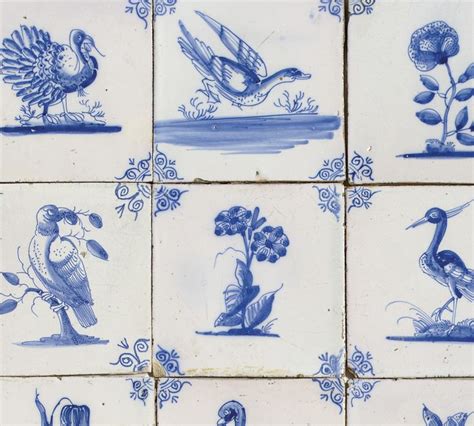 Nineteen Dutch Delft Blue And White Tiles Mid Th Century Birds