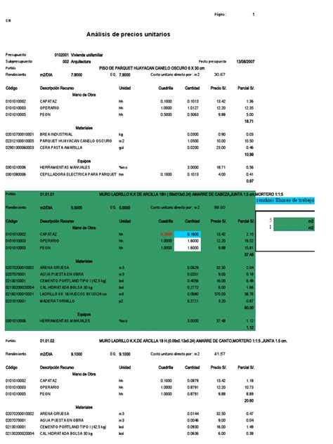 Analisis De Costos Unitarios Pdf