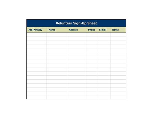 Sign Up Sheet With Time at Rocio Wilds blog